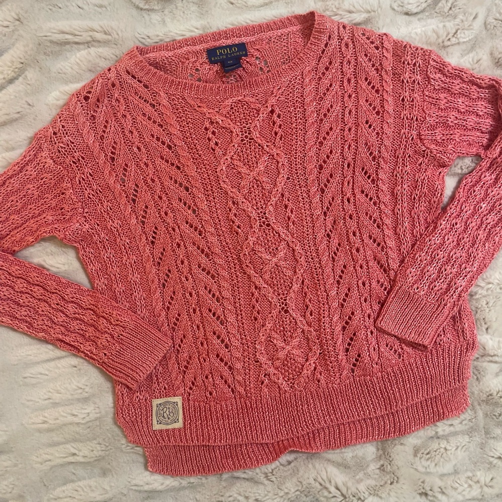 Ralph Lauren Girls 100% Linen Crochet Sweater